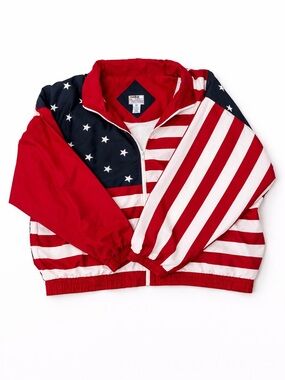 Vintage Active Horizon American Flag Windbreaker Jacket 24W Plus Size USA 90s